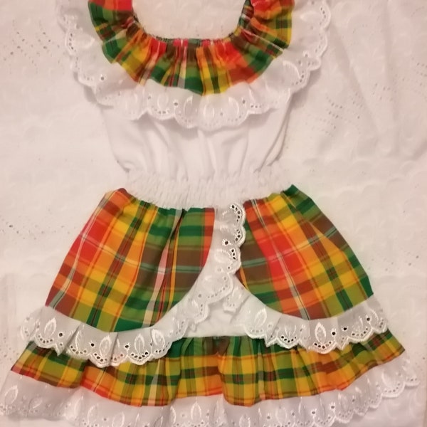 Vestido de mujer en encaje de algodón madrás y bata