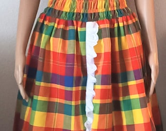 Robe femme longue en Madras Dentelle et Smock