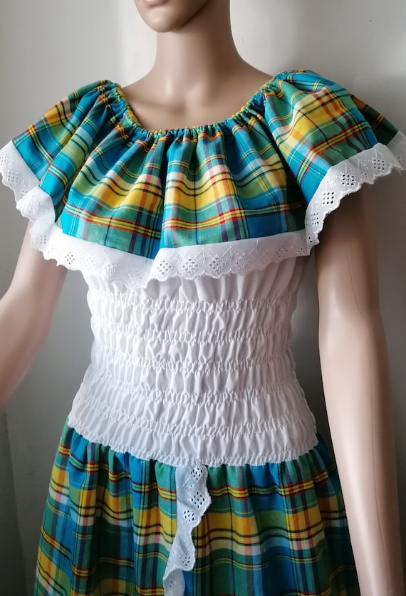 Robe Femme en Madras Coton Dentelle et Smock