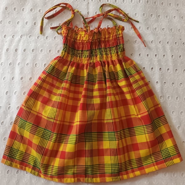 Robe fille en Madras et Smock