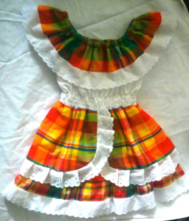 Robe fille en madras coton dentelle et smock