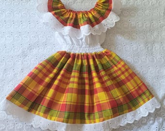 Robe Fille en Madras Coton Dentelle et Smock