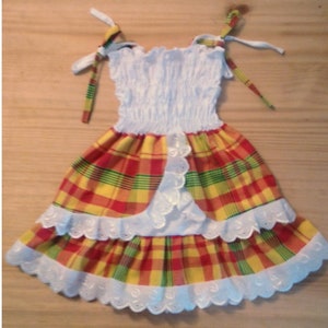Robe femme  en Madras Coton Dentelle et Smock