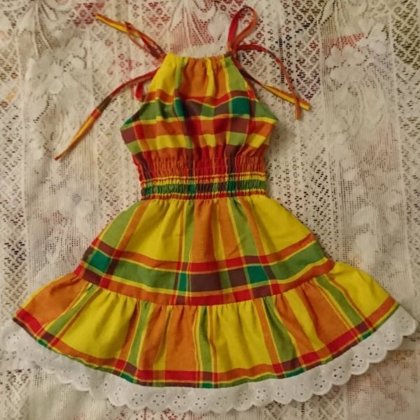 Robe fille en Madras Dentelle et Smock