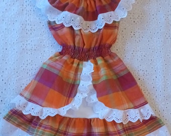 Robe fille en Madras Dentelle et Smock