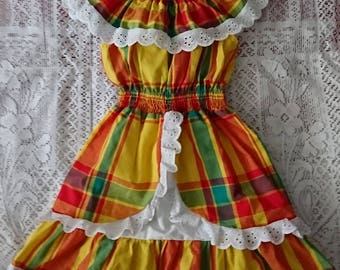 Robe fille en Madras Dentelle et Smock