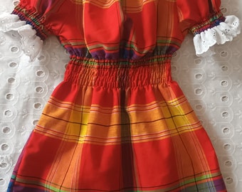 Robe femme à Manches en Madras Dentelle et Smock