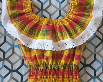 Corsage fille en Madras Dentelle et Smock