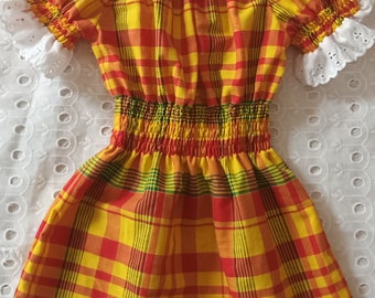 Robe fille en Madras Dentelle et Smock