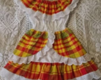 Robe fille en Madras Coton Dentelle et Smock