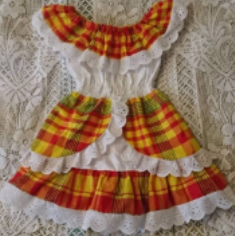 Robe fille en Madras Coton Dentelle et Smock Etsy France