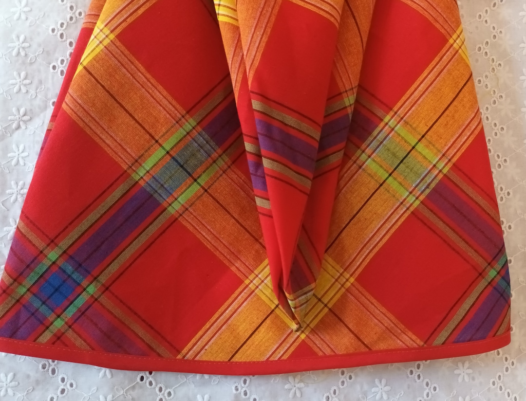 NAPPERONS SETS MADRAS CARREAUX JAUNES TOUR PLISSE et CROCH ET