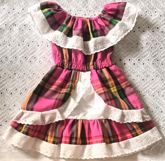 Robe Fille en Madras Dentelle et Smock