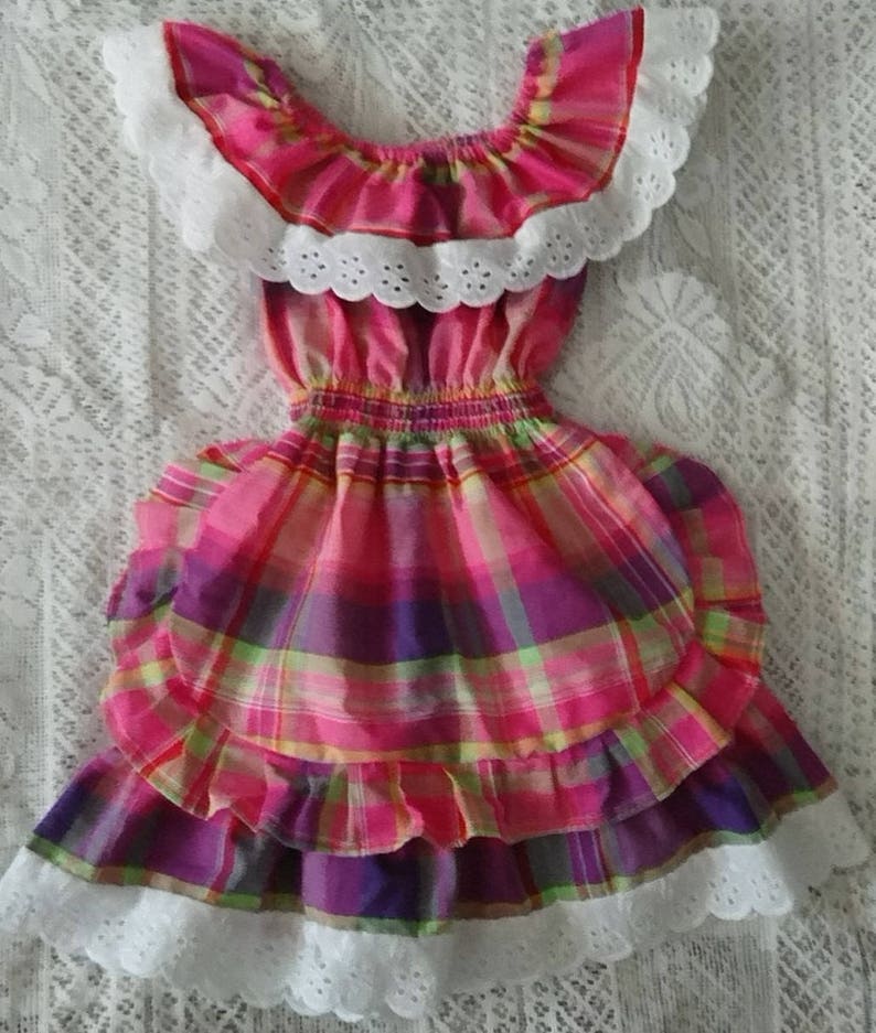 Robe fille en madras dentelle et smock