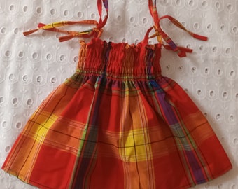 Robe fille en Madras et Smock