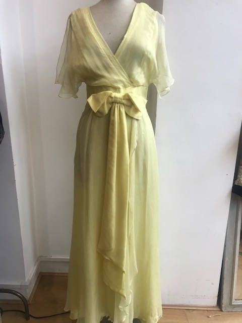 Image of Beautiful Bow Fronted Chiffon Maxi Dress in Lemon Yellow