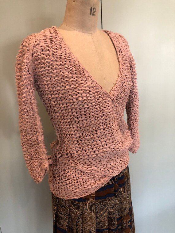 1970s pink crossover silk knit