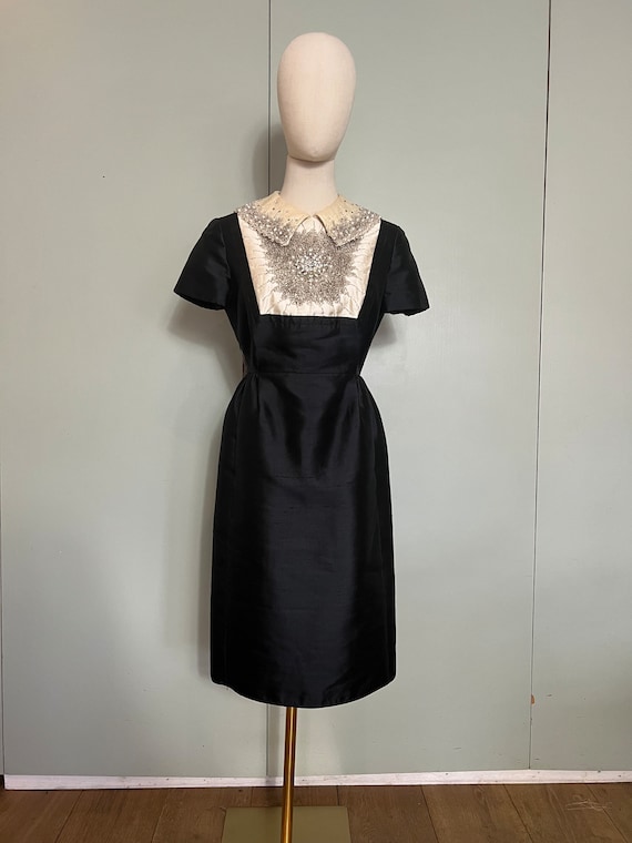 60s beaded monochrome silk dress