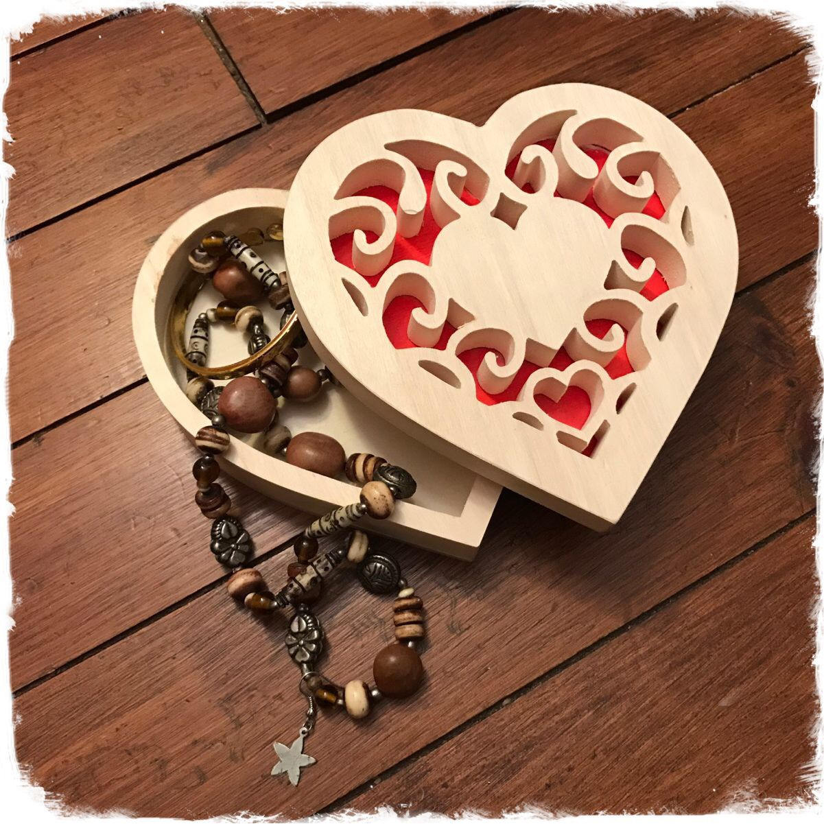 Wooden heart fretwork lid jewelry box Etsy