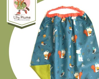 serviette de table enfant,serviette élastiquée enfant,serviette de cantine bleu canard chien