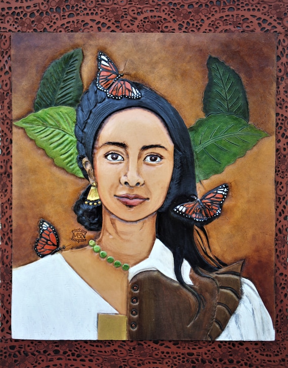 La Malinche- Fine art portrait in carved leather