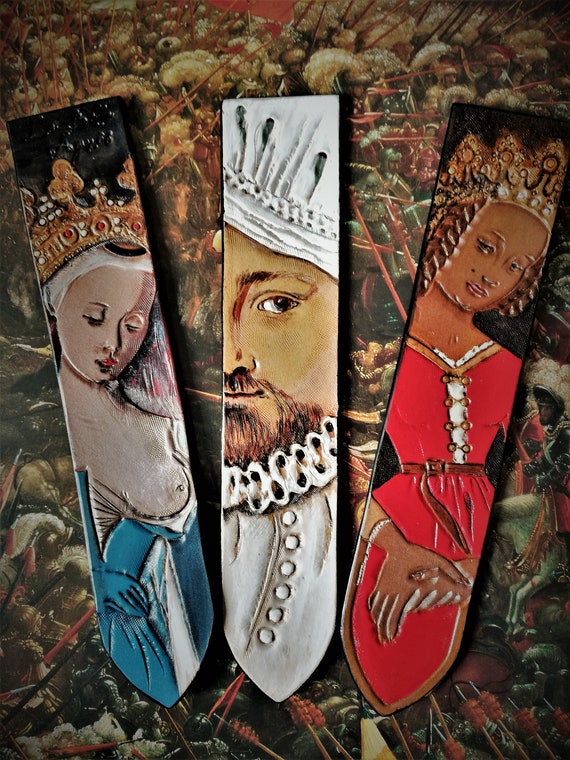 Handcrafted leather bookmark, medieval renaissance persons