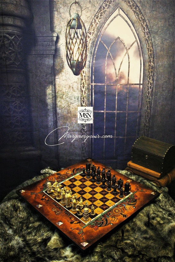 Medieval carved leather chess, unique piece of art, 1066 Hastings