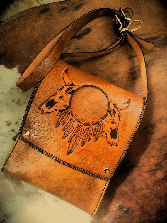 western leather bag, dream catcher, buffalo, country style