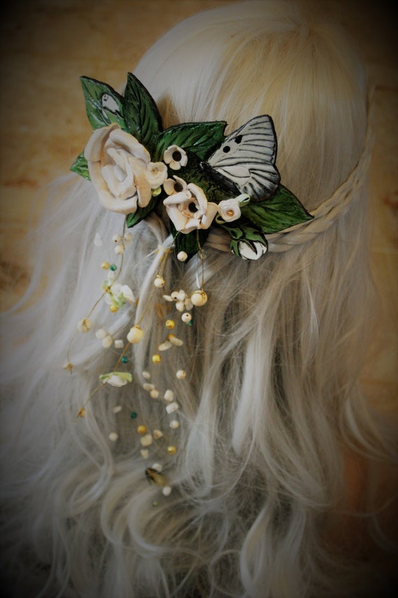 leather and metal fairy wedding hair comb, for bride