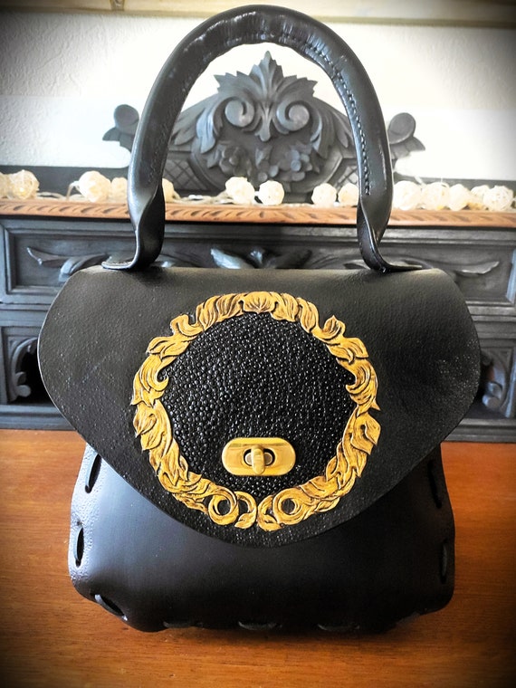 Gilded age style leather handbag, victorian, romantic leathercrafts