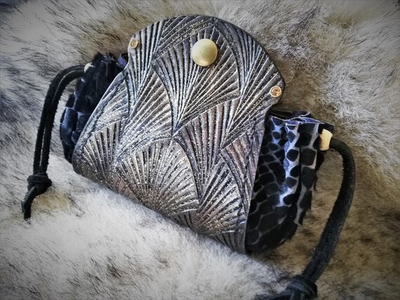 Art deco mini bag purse, leather pouch, for glamorous woman