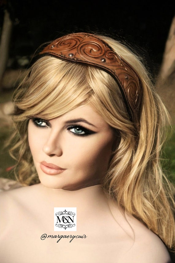 Carved leather headband, headband, Celtic pagan headdress