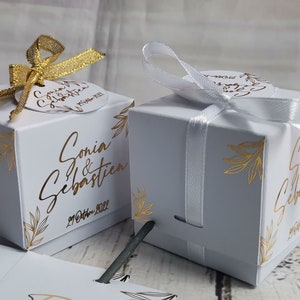 Boite à dragée collection Chic Champêtre ruban Or ou ruban Blanc personnalisé