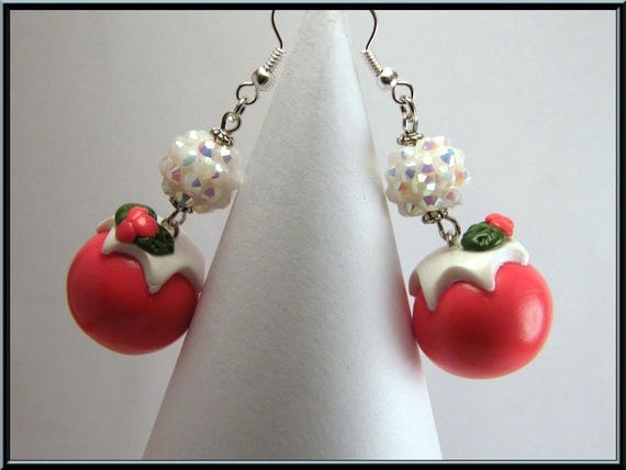 Boucles Doreille Boule De Noël Rouge Et Perle Shamballa
