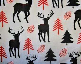 Velvet white print minkee fabric "deer"