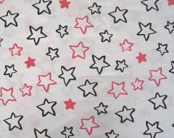 JERSEY de coton BLANC motif "STARS" corail et noir