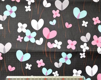 Black pvc coated fabric * waterproof * pattern "Flower/heart"