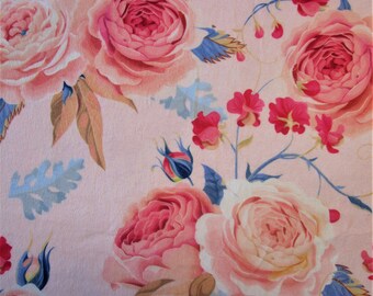 Fabric minkee velvet white print "LES ROSES"