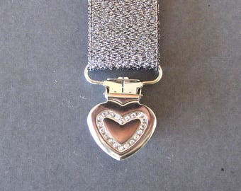 Clamp clip pacifier/strap METAL with RHINESTONE heart