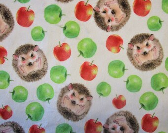 Fabric minkee velvet white printed "HEDGEHOG"