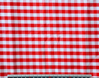 GINGHAM red and white vintage cotton fabric