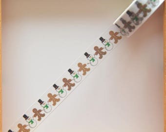 Masking tape - pattern "SNOWMAN" and gingerbread - 1.5 cm x 10 m