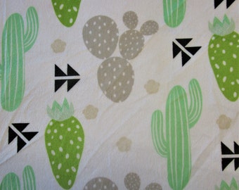 Velvet white print minkee fabric "cactus"