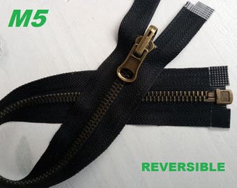 Black Separable Reversible Zipper 6 mm Slide Black Bronze Brass Nickel Silver Gold custom made from 20 to 100 cm