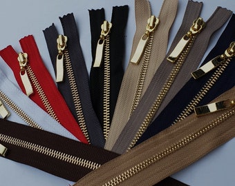 Separable Gold or Silver Metal Zipper, Double Custom Sliders, Brown White Red Gray Black Sand Taupe Navy Beige