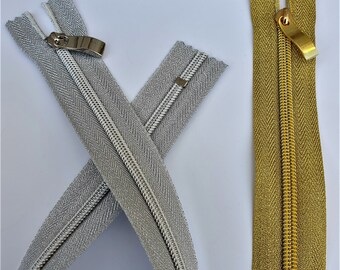 Glossy 6mm zipper entirely gold or custom silver