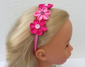 Fuchsia and pink flower trio headband