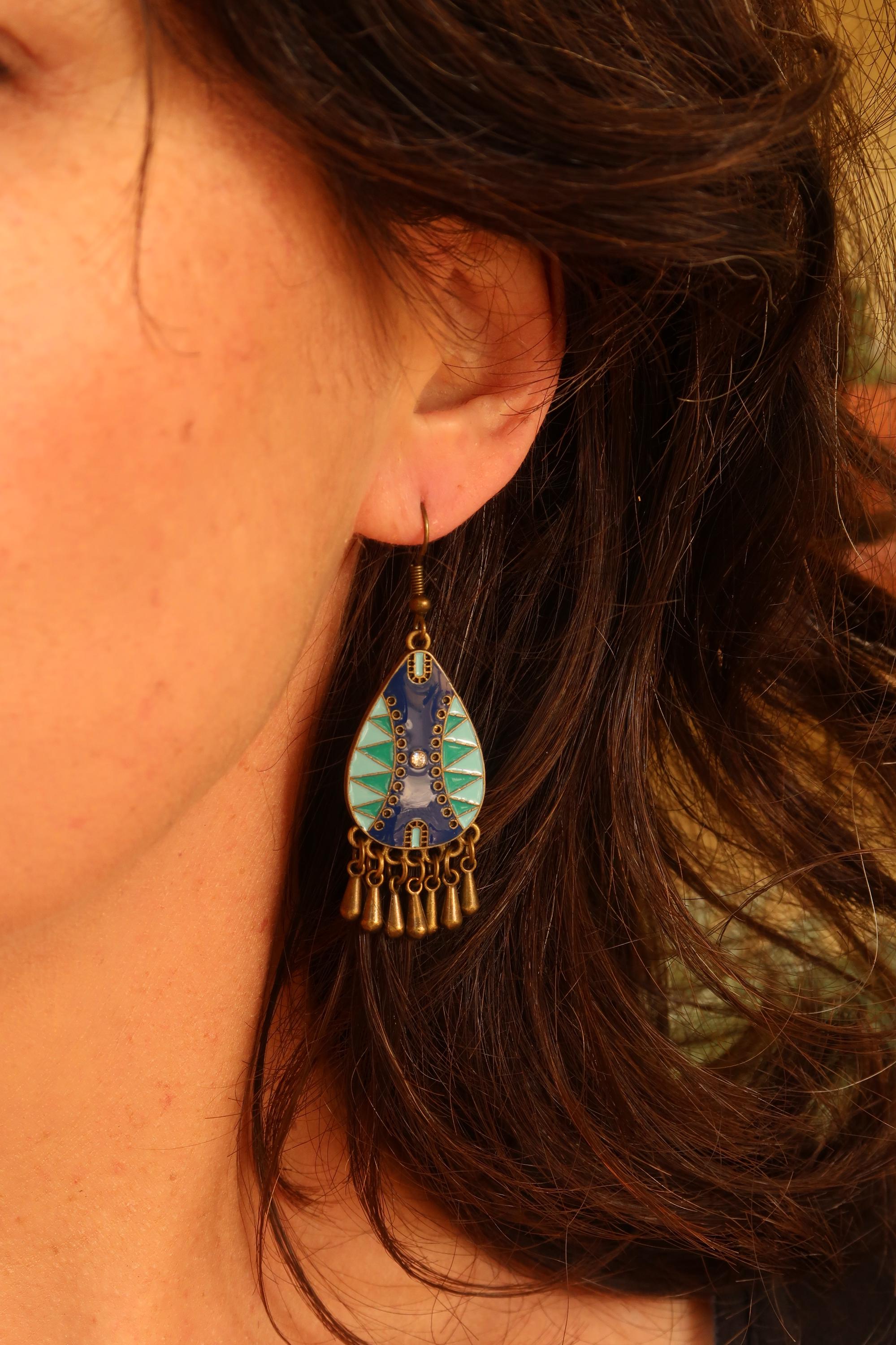 Boucles D'oreilles Pendantes Gouttelettes - Verre Bleu Roi Et Acier Inoxydable - Crochets