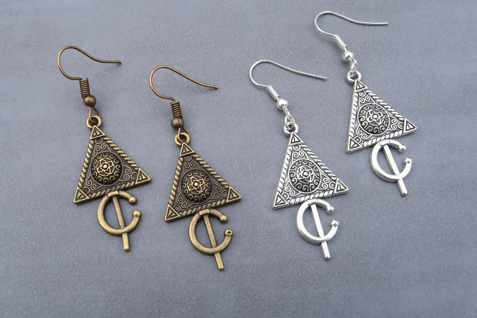 Boucles D'oreilles Argent Tibétain Forme Triangle - Style Touareg Berbère - Neuf Sans Emballage
