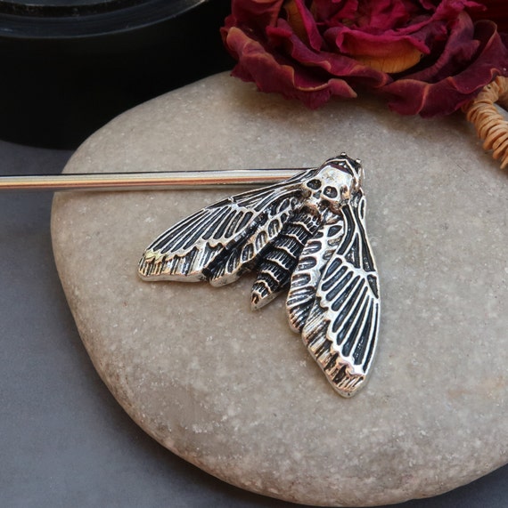 Moth Hairpin, Hawkmoth Skull Hairpin, Witch Hair Jewelry  display picture 1